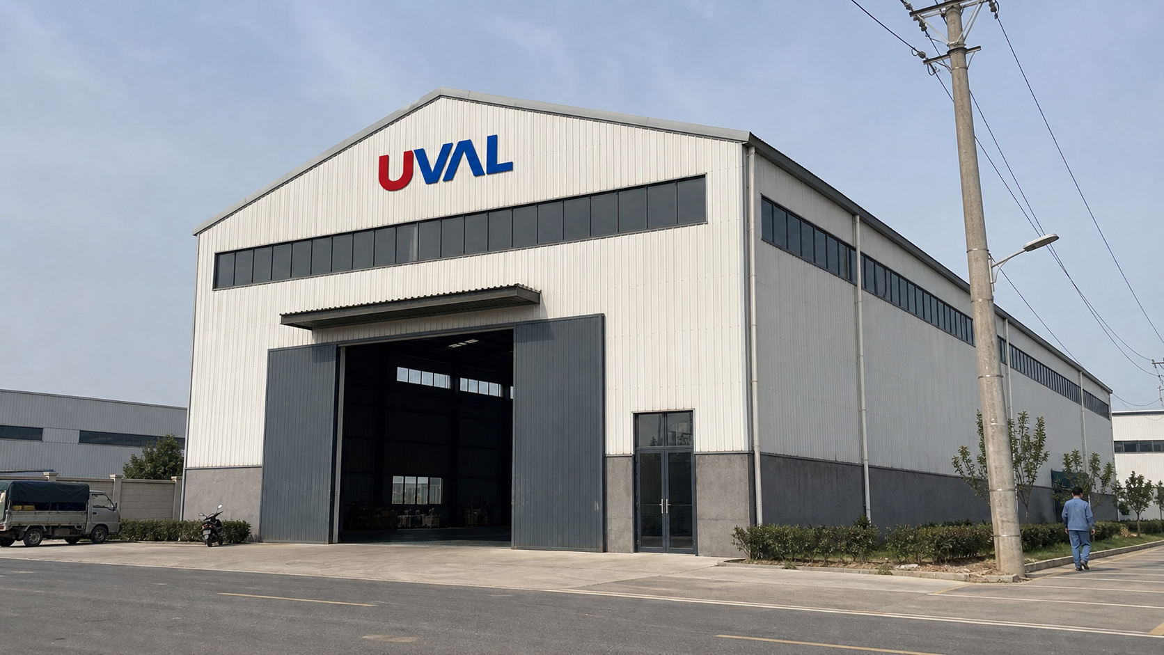 Cooperating pump factory exterior supporting UVAL product programs